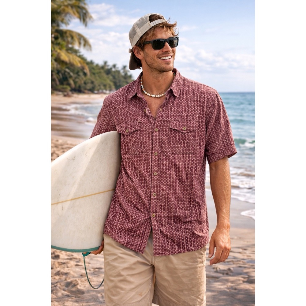 LL Bean Mens XL Pink Floral Hawaiian Short Sleeve Button Down Hippie VTG Surfer